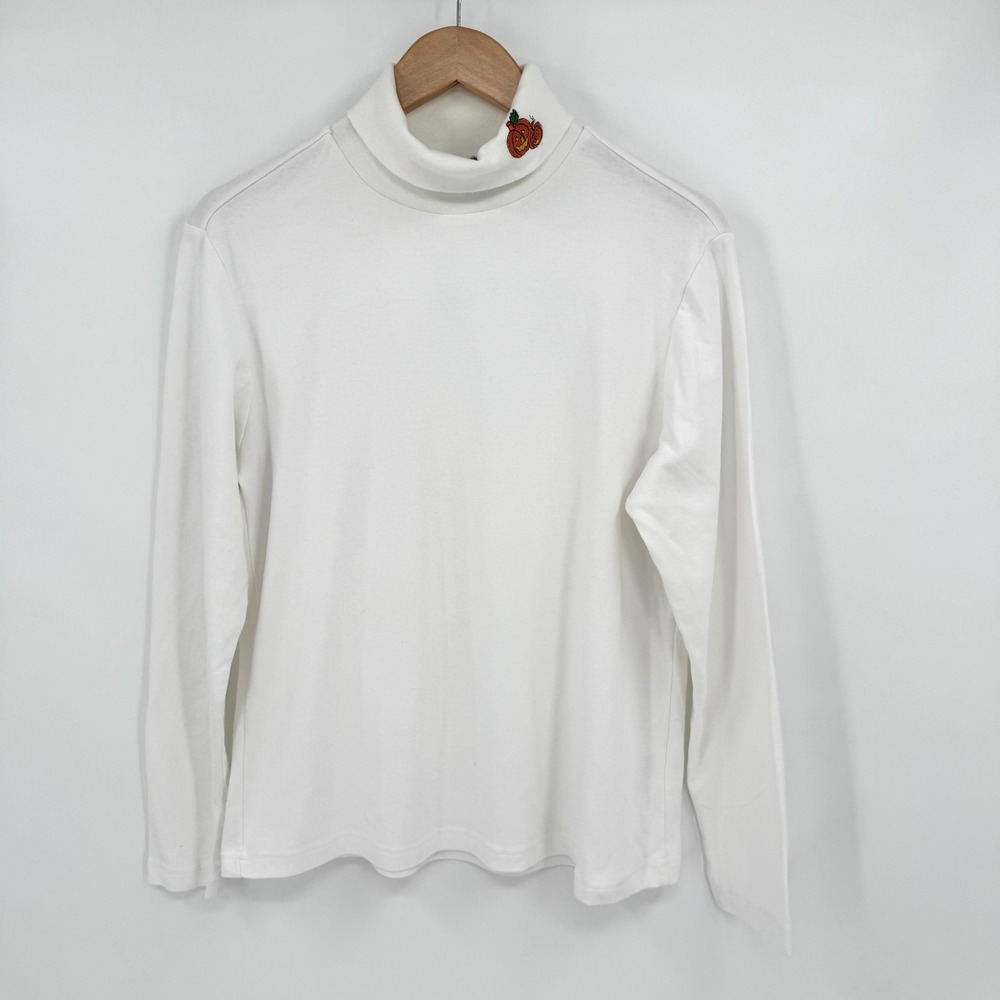 Vintage 90s Holiday Editions Large Halloween Pumpkin Turtleneck‎ T-Shirt White